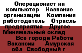 Операционист на компьютер › Название организации ­ Компания-работодатель › Отрасль предприятия ­ Другое › Минимальный оклад ­ 19 000 - Все города Работа » Вакансии   . Амурская обл.,Свободный г.